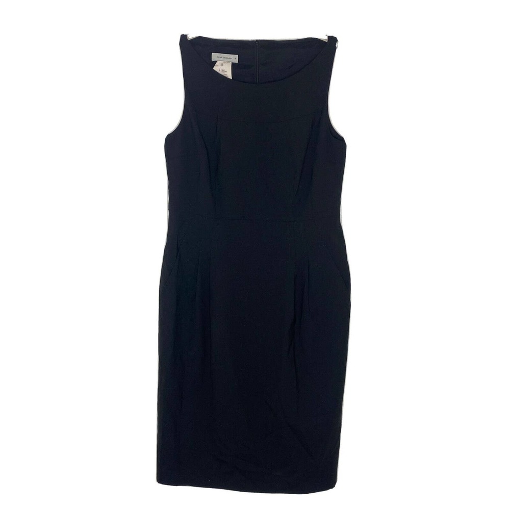 Rene Lezard Womens Boat Neck Sleeveless Wool Sheath Dress Black Size 38